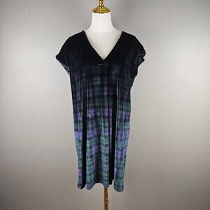 Vineyard Vines Blackwatch Plaid Velvet V Neck  Midi Dress Dark Academia Grunge